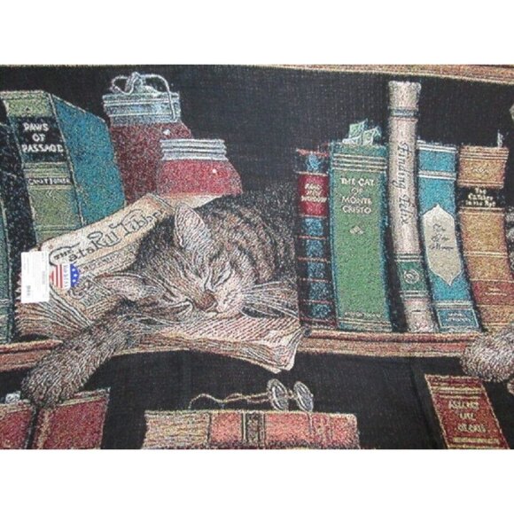 New Heavy Woven Throw Blanket Charles Wysocki Max in the Stacks Cat Lover Gift - Picture 3 of 4